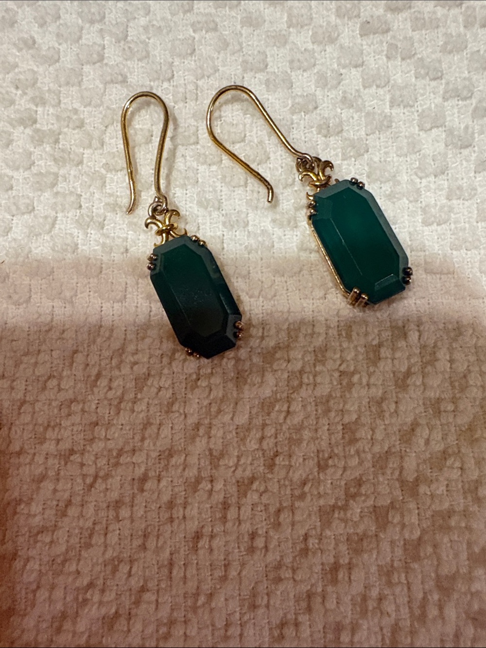 JTV Gold Tone Earrings with Deep Green Stones
